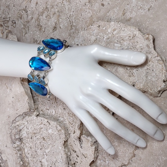 Artisan Crafted Blue Topaz/Sterling Silver Overlay Bracelet - Picture 2 of 6